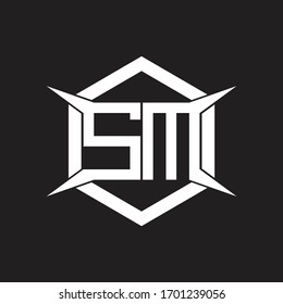 Monograma del logotipo de SM con modelo hexagonal y de cuatro ejes