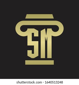 SM Logo monogram with pillar style design template with gold colors