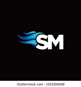 SM monogram logo with blue fire style design template