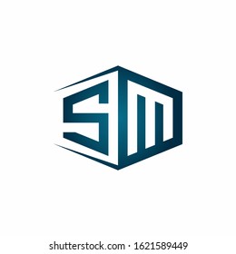 Sm Monogram Logo Hexagon Shape Negative Stock Vector (royalty Free 