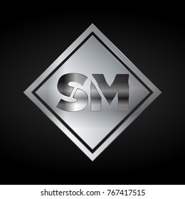 SM Monogram, Silver Logo, Metal Logo, Luxury, Elegant, Abstract, square