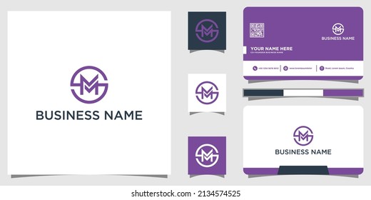 SM or MS letter with circle logo design vector with business card design premium vector