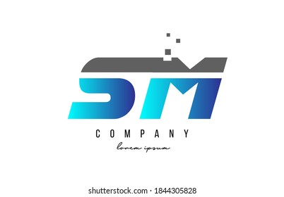 SM S M Alphabet Letter Logo Combination In Blue And Grey Color. Creative Icon Design For Business