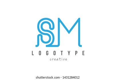 SM S M blue joined line alphabet letter logo combination suitable as icon design for a company or business