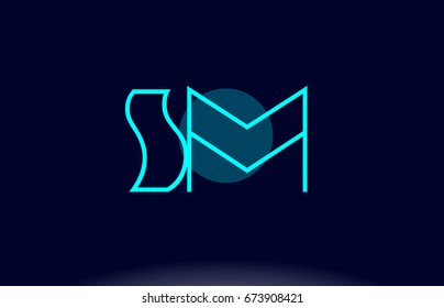 sm s m blue line circle letter logo alphabet creative company vector icon design template