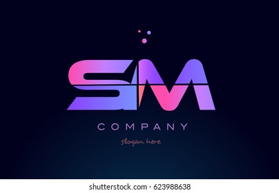 sm s m creative color blue background pink purple blue magenta alphabet letter company logo vector icon design
