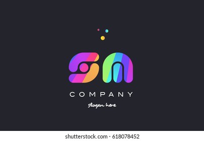 sm s m  creative rainbow green orange blue purple magenta pink artistic alphabet company letter logo design vector icon template
