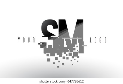 SM S M Pixel Letter Logo with Digital Shattered Black Squares. Creative Letters Vector Illustration.