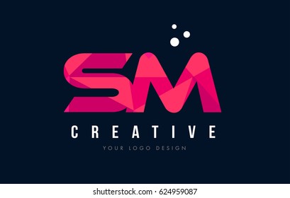 SM S M Purple Letter Logo Design with Low Poly Pink Triangles Concept