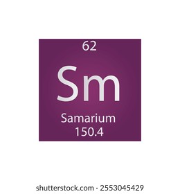 Tabla periódica de elementos químicos de lantánidos de samario. Ilustración vectorial cuadrada plana simple, icono de estilo limpio simple con masa molar y número atómico para laboratorio, ciencia o clase de química.