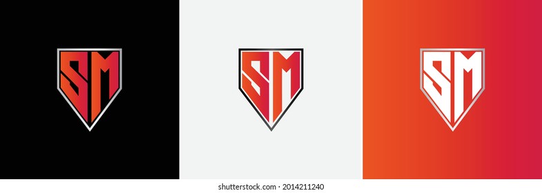 Logo del Escudo de SM Alfabeto Mínimo Creativo Moderno S M Letra inicial Marca Monograma Editable en Formato Vector