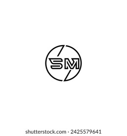 SM simple outline concept logo and circle of initial design black and white background