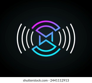 SM or SW logo monogram. Sound waves, music, audio logo template