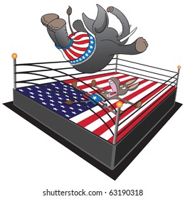 Smack Down. Republican Elephant Does A Swan Dive On The Democrat Donkey.