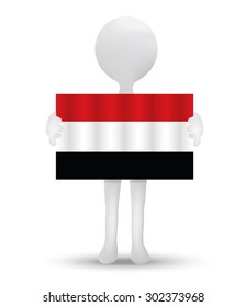 small 3d man holding a flag of Republic of Yemen
