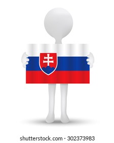 small 3d man holding a flag of Slovak Republic