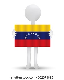 small 3d man holding a flag of Bolivarian Republic of Venezuela