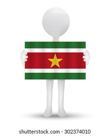 small 3d man holding a flag of Republic of Suriname
