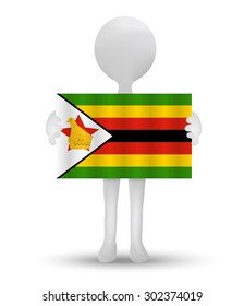 small 3d man holding a flag of Republic of Zimbabwe
