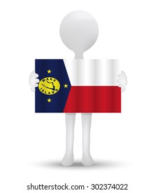 small 3d man holding a flag of Wake Island
