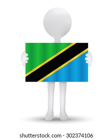 small 3d man holding a flag of United Republic of Tanzania

