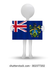 small 3d man holding a flag of Pitcairn Islands
