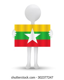 small 3d man holding a flag of Republic of the Union of Myanmar
