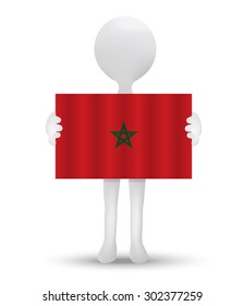 small 3d man holding a flag of Kingdom of Morocco