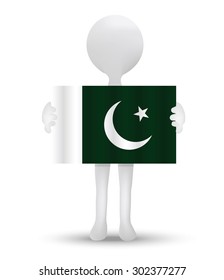 small 3d man holding a flag of Islamic Republic of Pakistan
