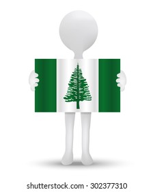 small 3d man holding a flag of Norfolk Island
