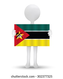 small 3d man holding a flag of Republic of Mozambique