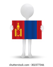 small 3d man holding a flag of Mongolia