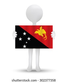 small 3d man holding a flag of Independent State of Papua New Guinea