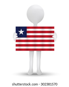 small 3d man holding a flag of Republic of Liberia
