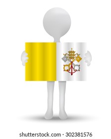 small 3d man holding a flag of State of the Vatican City
