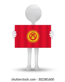 small 3d man holding a flag of Kyrgyz Republic