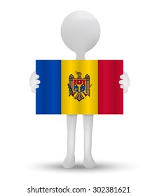 small 3d man holding a flag of Republic of Moldova
