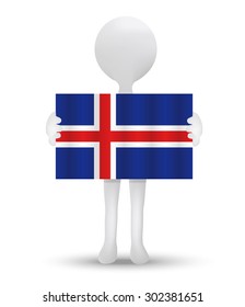 small 3d man holding a flag of Republic of Iceland
