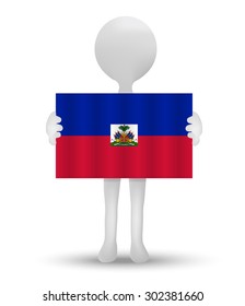 small 3d man holding a flag of Republic of Haiti