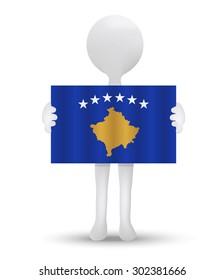 small 3d man holding a flag of Republic of Kosovo
