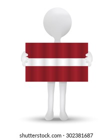small 3d man holding a flag of Republic of Latvia
