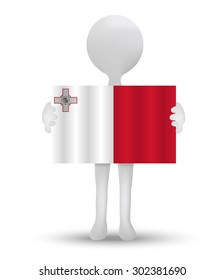 small 3d man holding a flag of Republic of Malta