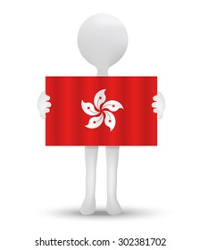 small 3d man holding a flag of Hong Kong SAR China