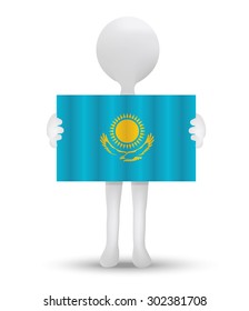 small 3d man holding a flag of Republic of Kazakhstan
