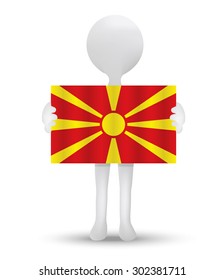small 3d man holding a flag of Republic of Macedonia