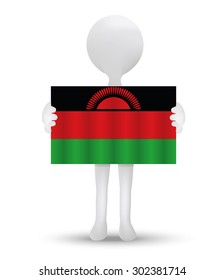 small 3d man holding a flag of Republic of Malawi