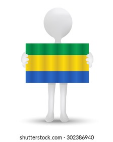 small 3d man holding a flag of Gabonese Republic
