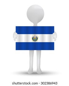 small 3d man holding a flag of Republic of El Salvador