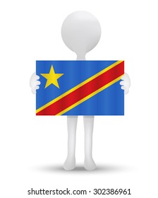 small 3d man holding a flag of Democratic Republic of the Congo

