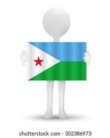 small 3d man holding a flag of Republic of Djibouti